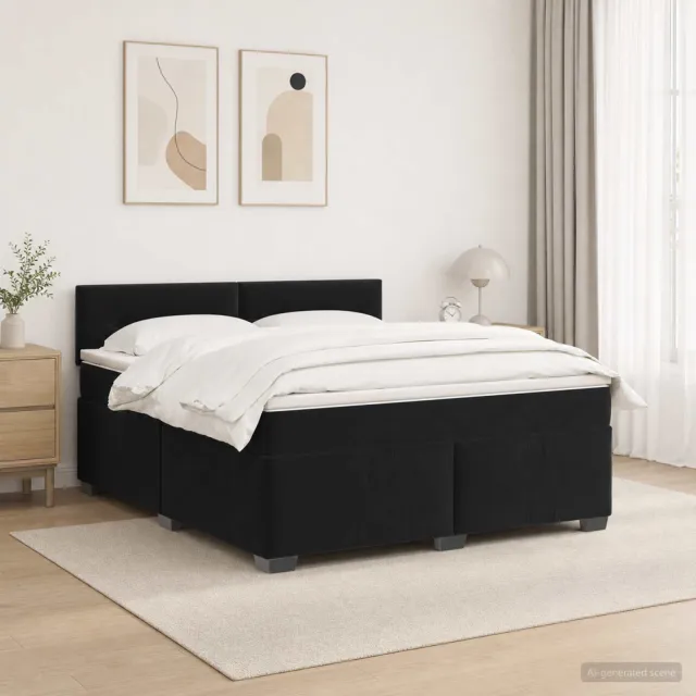 vidaXL Boxspring Bed met Matras en LED Zwart 140 x 190 cm fluweel