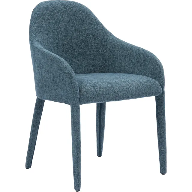 Goossens Eetkamerstoel Loes - Blauw - Stof - Met Armleuning stof fijn geweven blauw