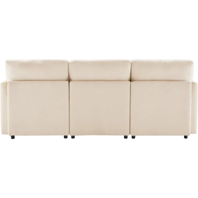 DESMIU Hoekbank 216 x 161 cm - Modulair 3,5-Zits Met Verplaatsbare Hocker En 4 Kussens - Voor Woonkamer Appartement En Kantoor - Chenille Beige