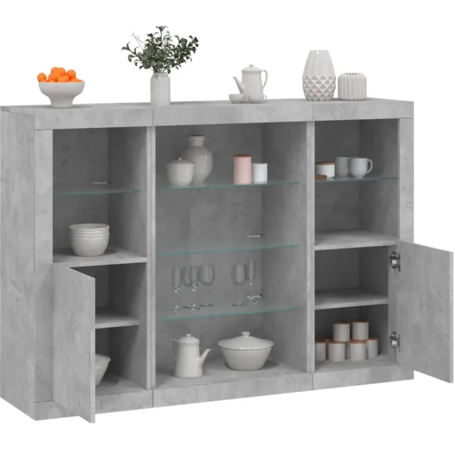 vidaXL Dressoirs met LED-verlichting 3 st bewerkt hout betongrijs grijs, foto 2