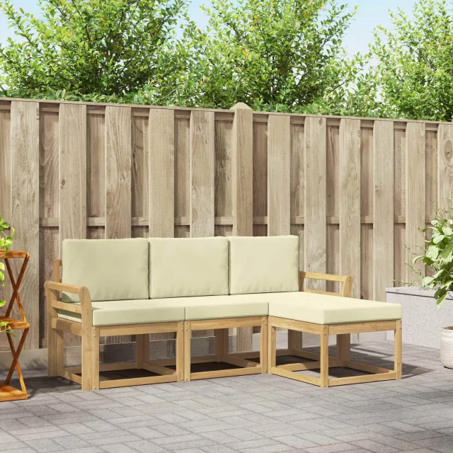 vidaXL Buiten bankenset 4 st Wit en crèmekleurig 194 x 122.5 x 73 cm Bruin