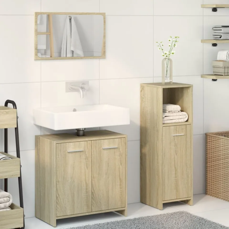 vidaXL 3-delige Badkamermeubelset bewerkt hout sonoma eikenkleurig, foto 2