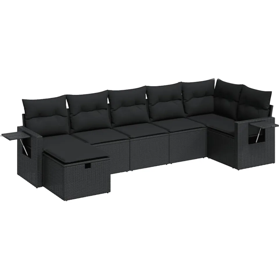 vidaXL 7-delige Loungeset met kussens poly rattan zwart, foto 3