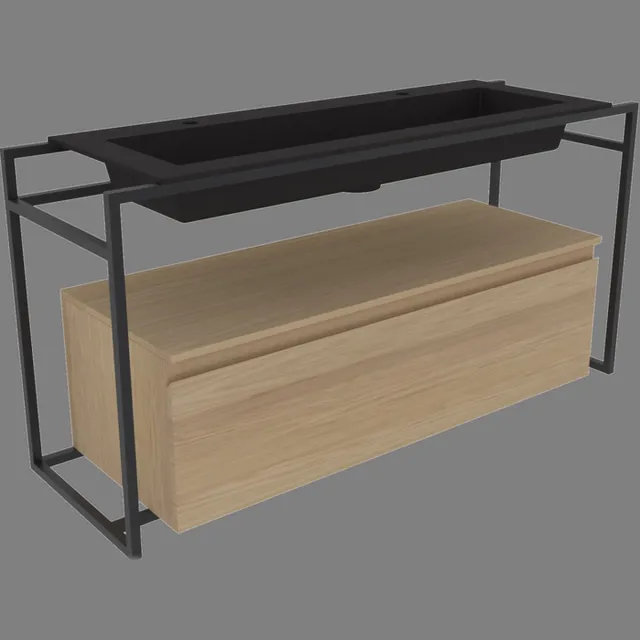 Rivo Ink Kraft meubelwastafel 120x45cm - 2 kraangaten - Quartz zwart