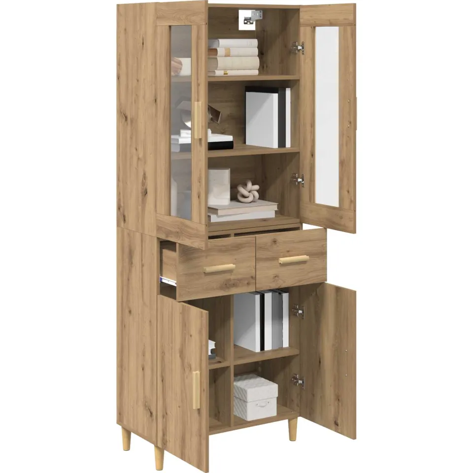 vidaXL Hoge kast Artisan Eiken 69,5 x 34 x 180 cm Bewerkt hout Bruin