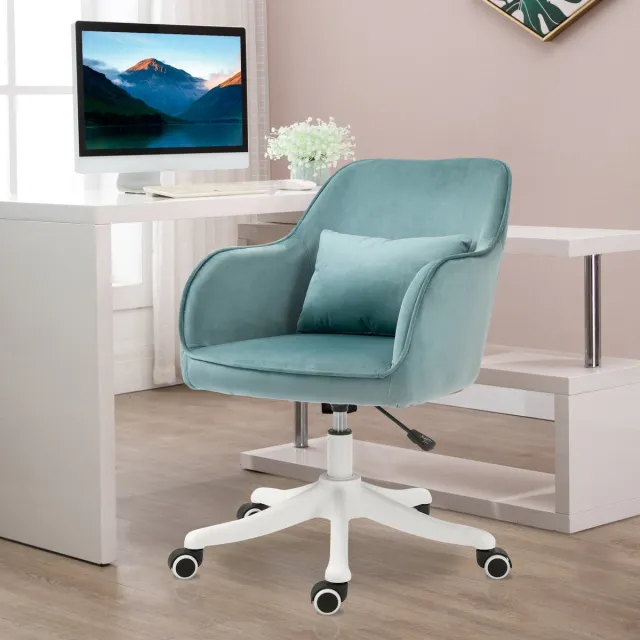 OKWISH Bureaustoel 57 X 70 X 78 86 Cm - Ergonomisch Met Vibratiemassage En Lendenkussen - In Hoogte Verstelbaar - Draaibaar Met Wielen - Schuim - Groen