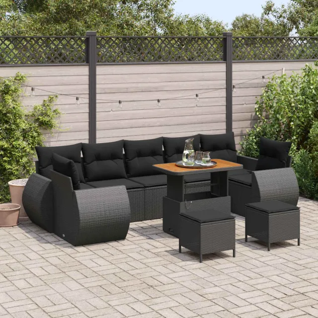 vidaXL Tuinbankenset 10 st Zwart poly rattan, foto 2