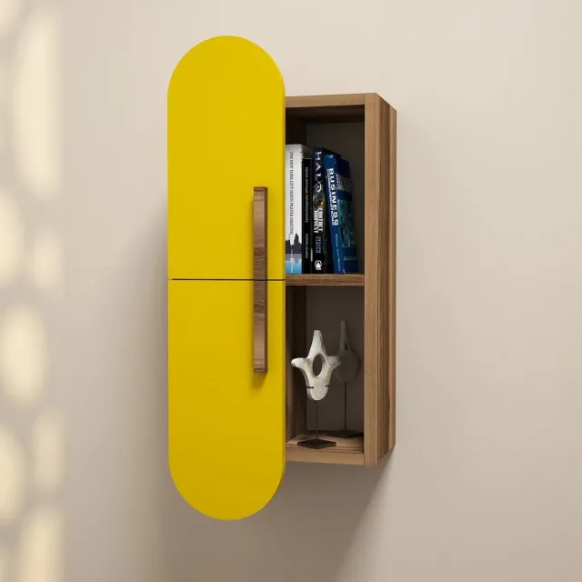 Skye Decor , Wandplank, Rose - Walnut, Yellow, Gemelamineerde spaanplaat, Walnoot & Geel, 35 x 22 x 60 cm