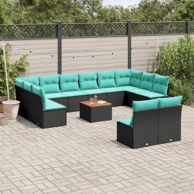 vidaXL 13-delige Loungeset met kussens poly rattan zwart, foto 2