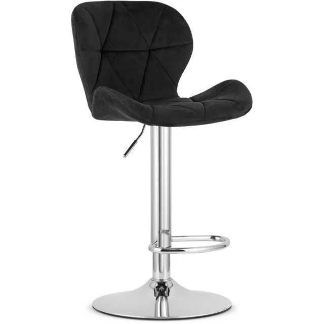 LEOBERT Barkruk WEST – Velvet Zwart, Chromen Basis, Rugleuning, Verstelbare Hoogte, 360° Draaibaar, Comfortabele Voetsteun, Antislip Onderstel, Modern Design, Max. 110 kg zwart / grijs