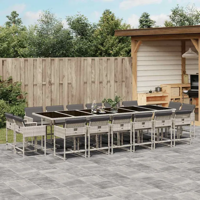 vidaXL 17-delige Tuinset met kussens poly rattan lichtgrijs