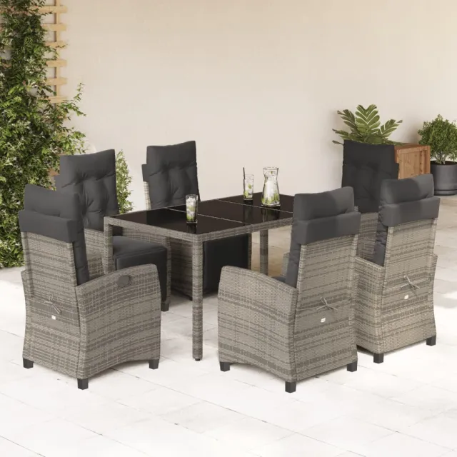 vidaXL 7-delige Tuinset met kussens poly rattan grijs, foto 2