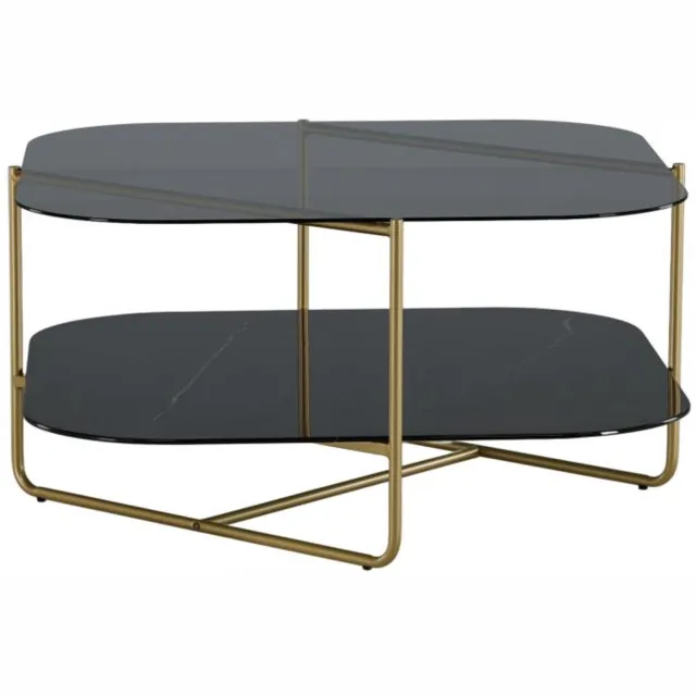 Svea Stella salontafel - glas en marmer - zwart/goud Goud/geel