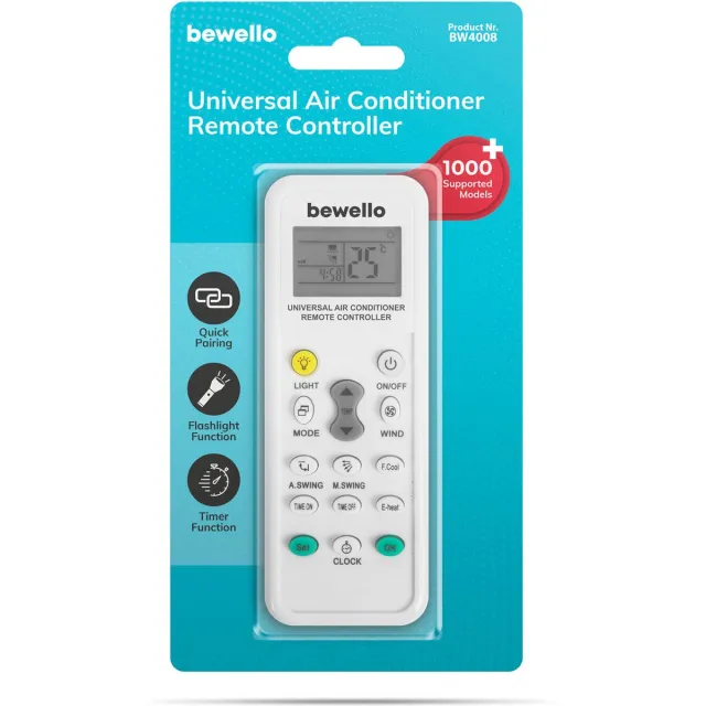 Bewello Universele Airco Afstandsbediening - voor (multi) split unit Airconditioning - Afstandbediening Universeel - Ondersteund meer dan 1000 merken! - BPK Wit