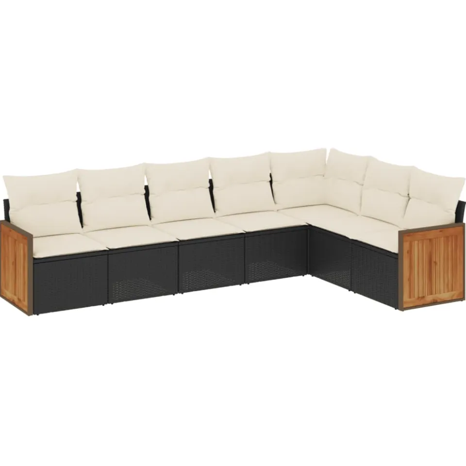 vidaXL 7-delige Loungeset met kussens poly rattan zwart