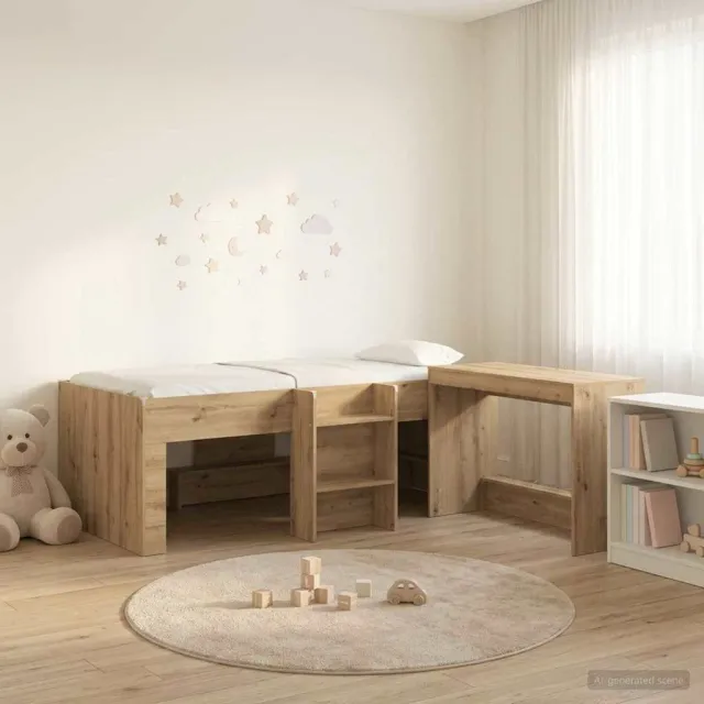 vidaXL Hoge Bed Frame met Bureau voor Kinderen 2 st Artisanaal eiken Bruin
