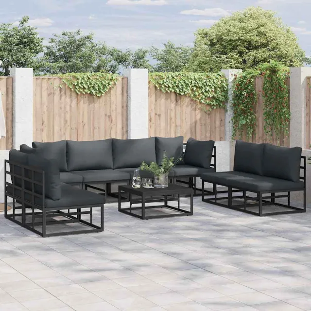 vidaXL Tuinbankenset 8 st Zwart Aluminium, foto 2