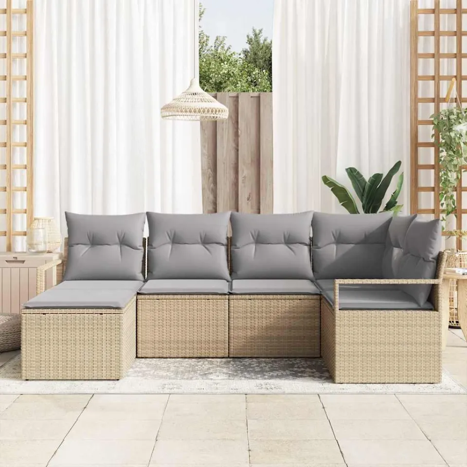 vidaXL Bankstel 6 st Beige poly rattan, foto 2