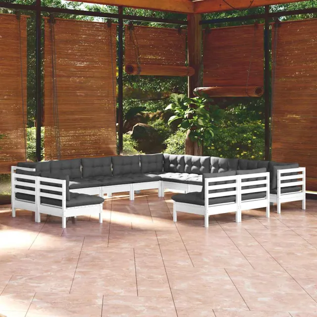 vidaXL 13-delige Loungeset met kussens massief grenenhout wit, foto 2