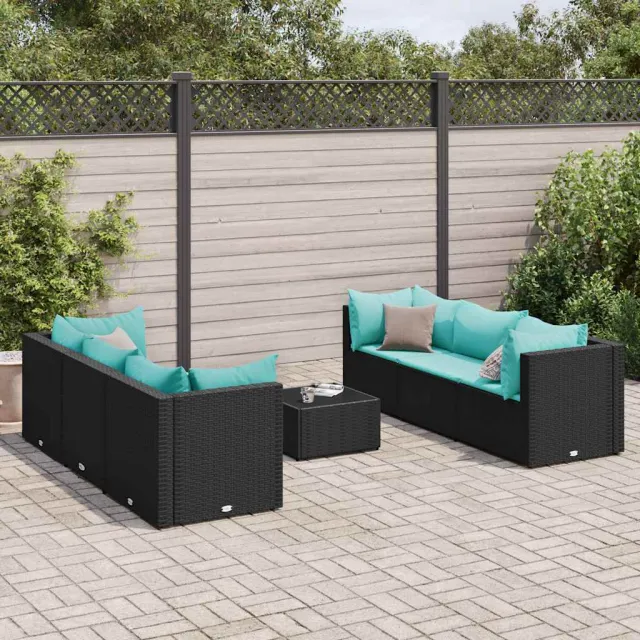 vidaXL 7-delige Loungeset met kussens poly rattan zwart, foto 2