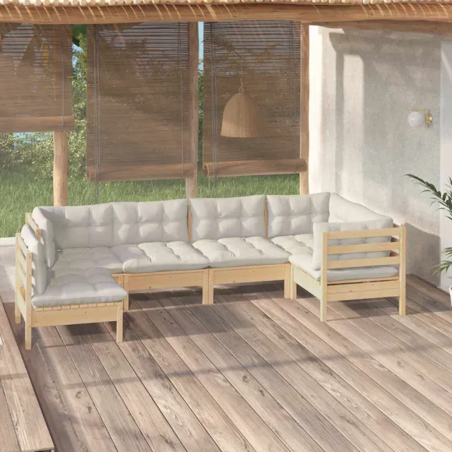 vidaXL 6-delige Loungeset met crèmekleurige kussens grenenhout, foto 2