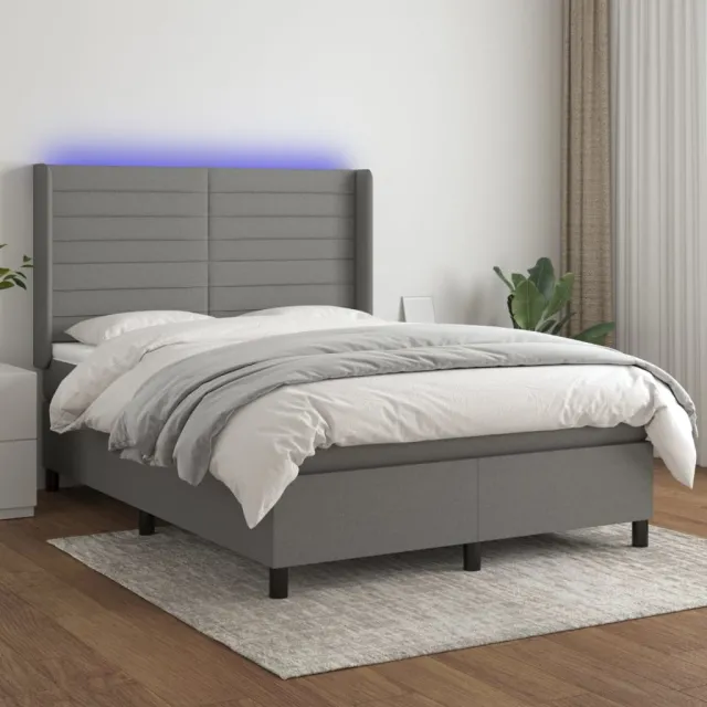vidaXL Boxspring met matras en LED stof donkergrijs 140x200 cm grijs