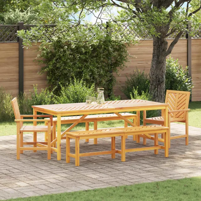 vidaXL Tuin eettafelset 5 st Bruin 200 x 90 x 74 cm Massief Acaciahout