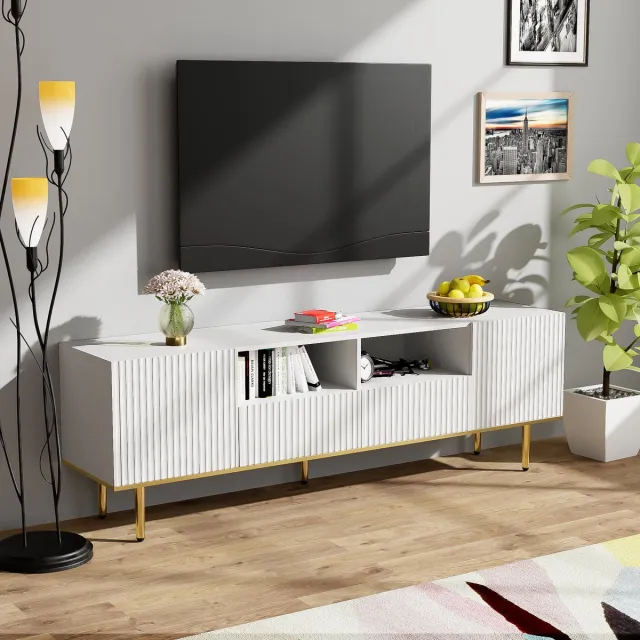 MIVRAY Televisiemeubel - Modern Opbergmeubel Met 2 Lades En 2 Vakken - Voor Woonkamer En Multimedia - Spaanplaat Wit - 165x36x55 Cm