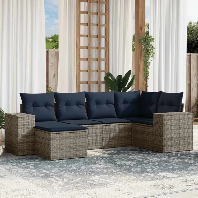 vidaXL 6-delige Loungeset met kussens poly rattan lichtgrijs grijs, foto 2