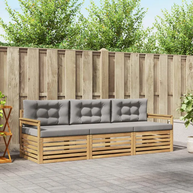 vidaXL Buiten bankenset 3 st 3-zits Wit en Lichtgrijs Polyester
