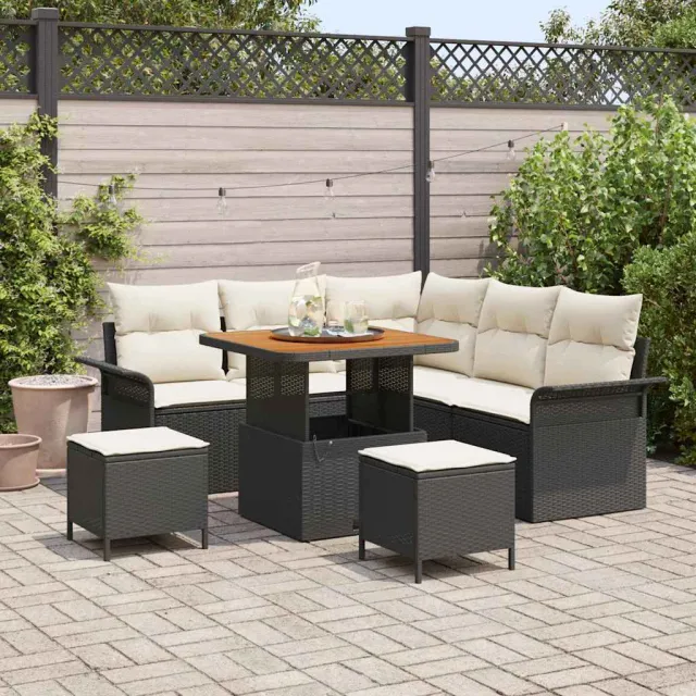 vidaXL Tuinbankenset 8 st Zwart poly rattan, foto 2