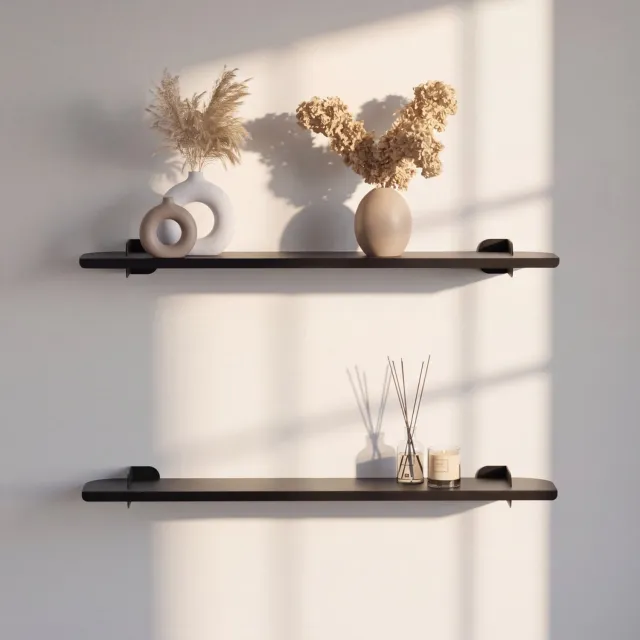 Indusigns wandplank staal - Zwart - 79x14 cm - Industrieel & modern design Matzwart