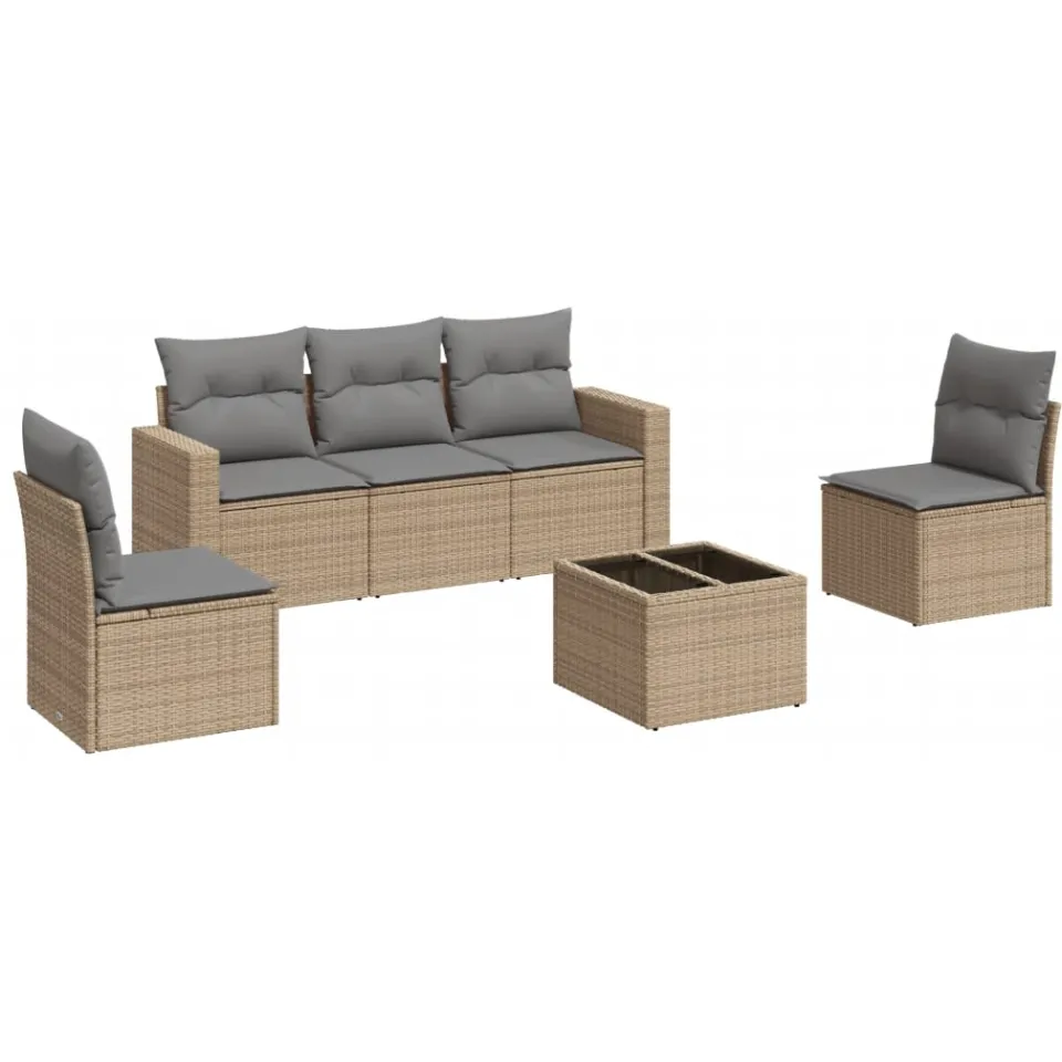 vidaXL 6-delige Loungeset met kussens poly rattan beige, foto 4