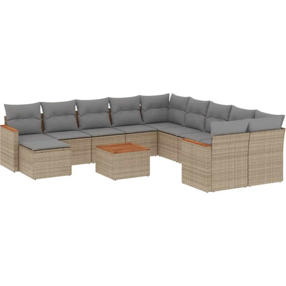 vidaXL 12-delige Loungeset met kussens poly rattan gemengd beige, foto 3