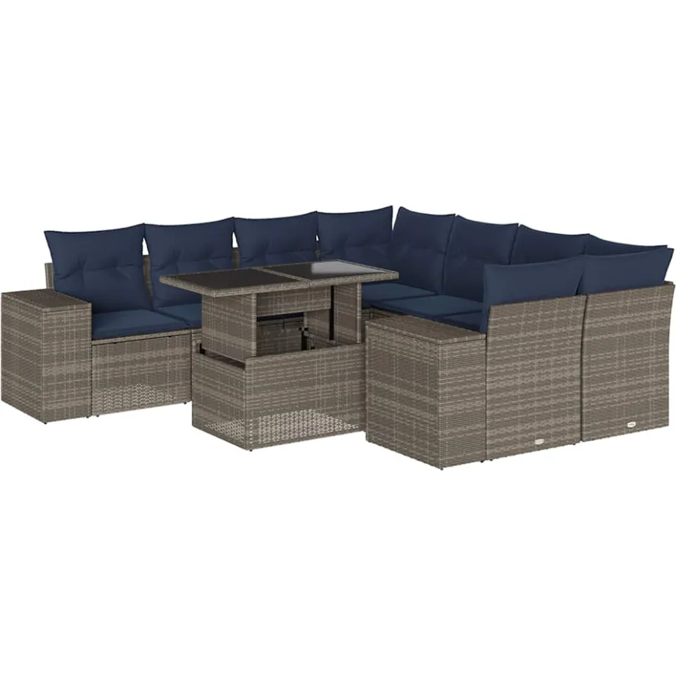 vidaXL 9-delige tuinbankset met kussens, grijs polyrotan, foto 3