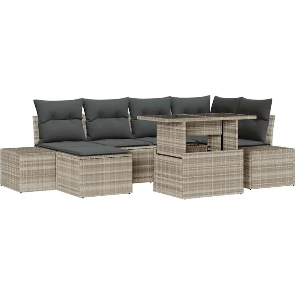 vidaXL Tuin Sofa Set 7 st Lichtgrijs poly rattan