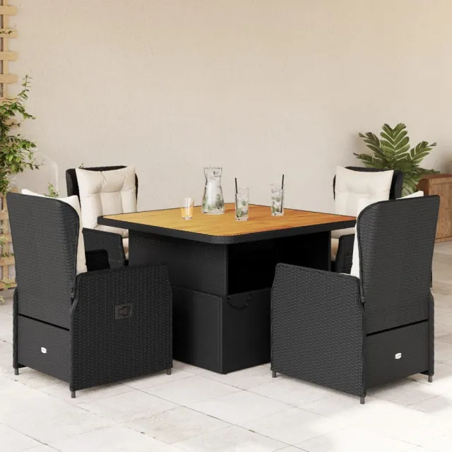 vidaXL 5-delige Tuinset met kussens poly rattan zwart, foto 2