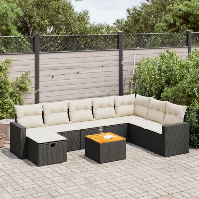 vidaXL 9-delige Loungeset met kussens poly rattan zwart, foto 2