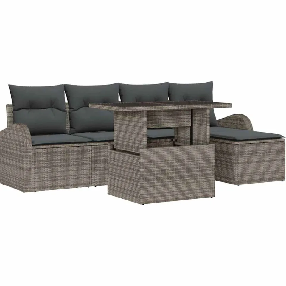 vidaXL Tuin Sofa Set 6 st Grijs poly rattan