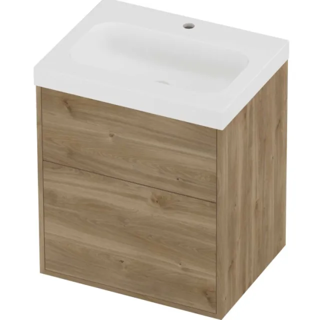 Proline Haga Badmeubelset Polystone Mezza 1 Kraangat Voor Grepen 60x46x73 cm Mat White Cider Oak Eiken