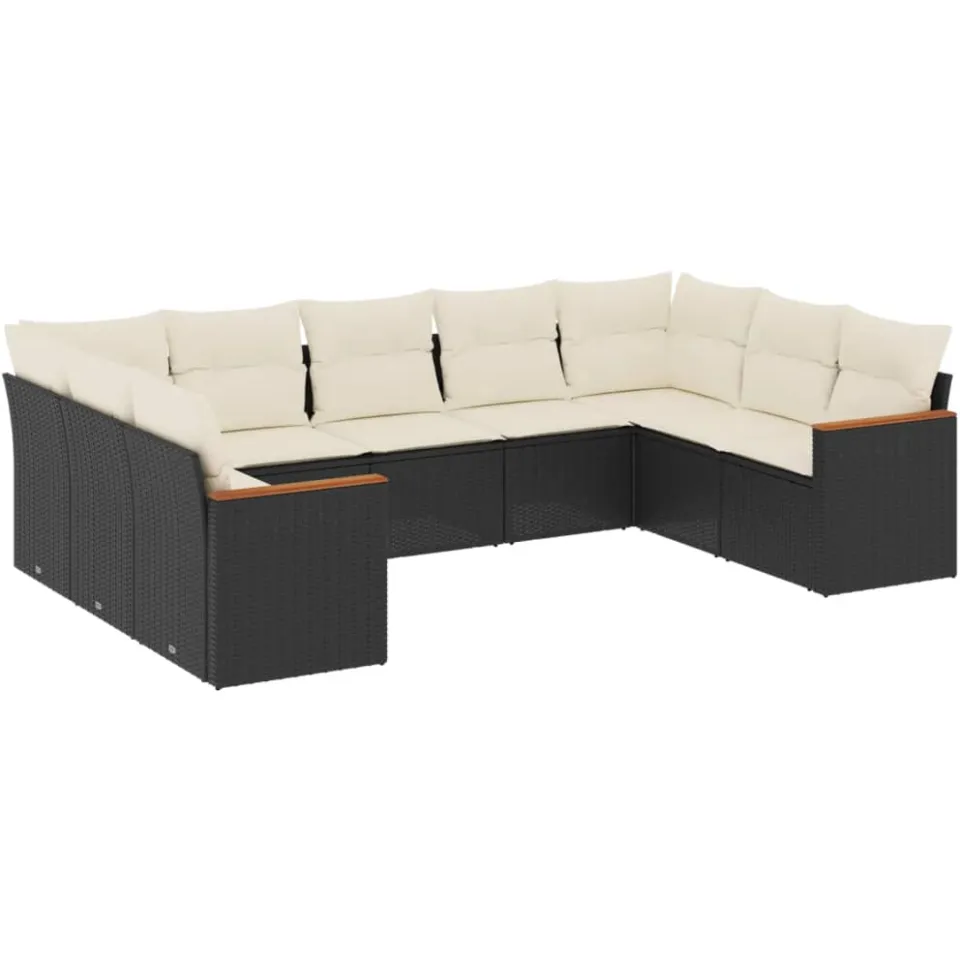 vidaXL 9-delige Loungeset met kussens poly rattan zwart