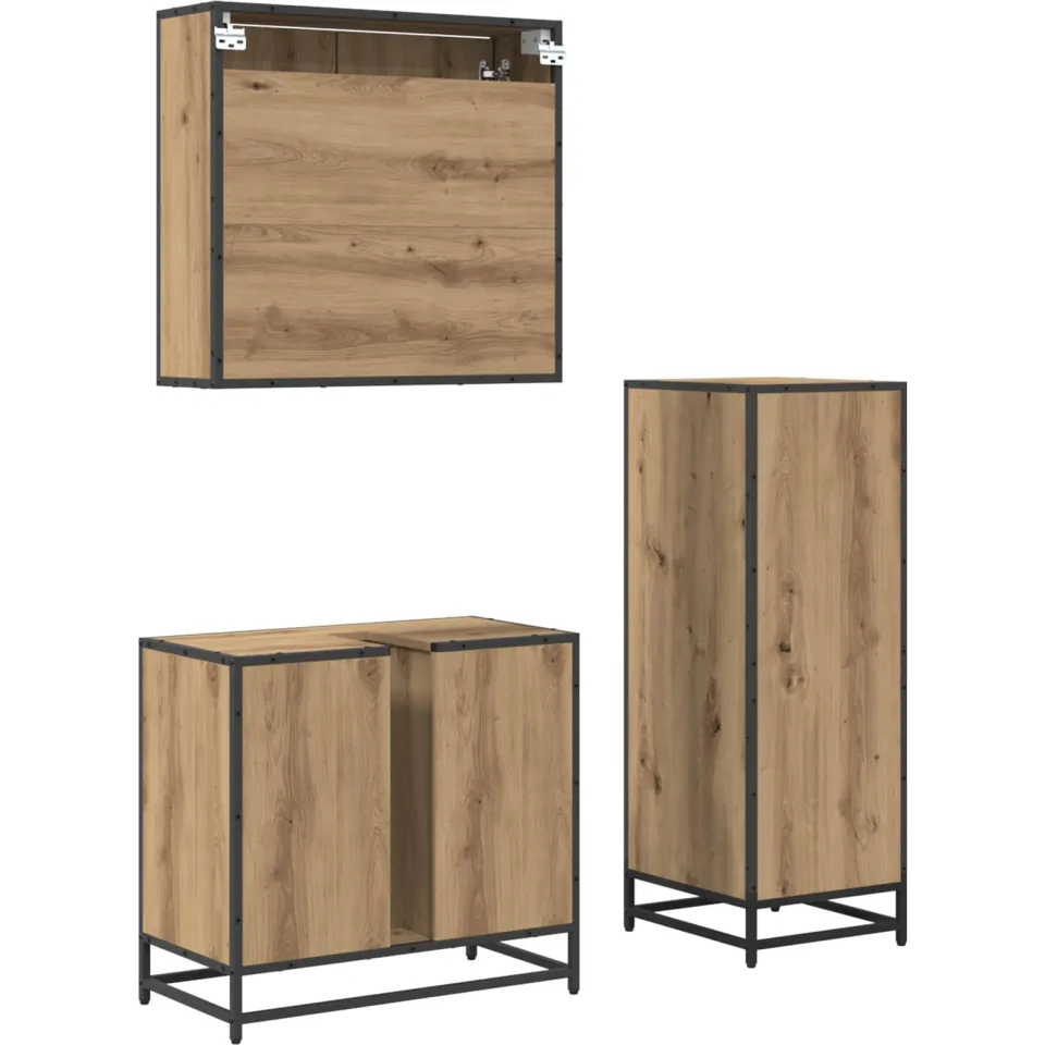 vidaXL Badkamermeubelset 3 st Artisan Eiken Bewerkt hout, foto 3