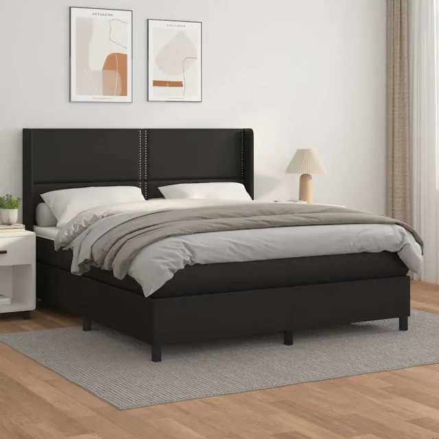 vidaXL Boxspring met matras kunstleer zwart 180x200 cm