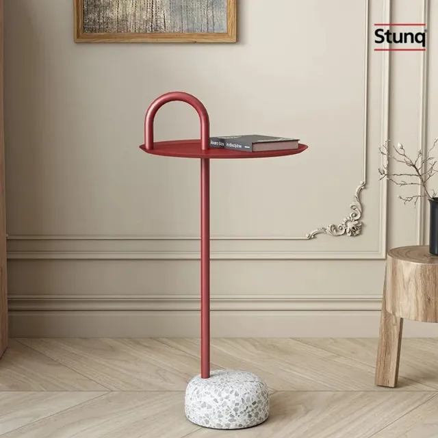 Stunq Ronde Bijzettafel Rood met Terrazzo Voet
