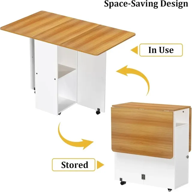 NordHaus Opklapbare Eettafel - Mobiele Klaptafel - Ruimtebesparend Ontwerp - Vergrendelbare Wielen - 120x70x75 cm Wit
