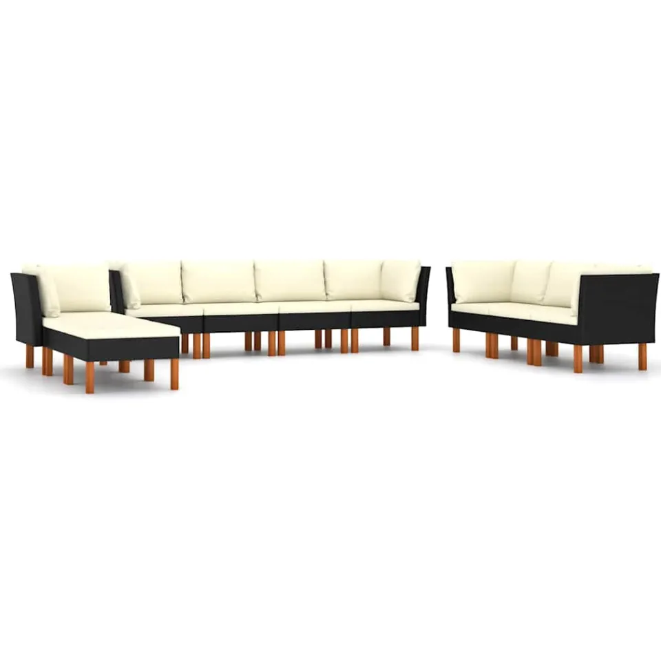 vidaXL 10-delige Loungeset met kussens poly rattan zwart, foto 3