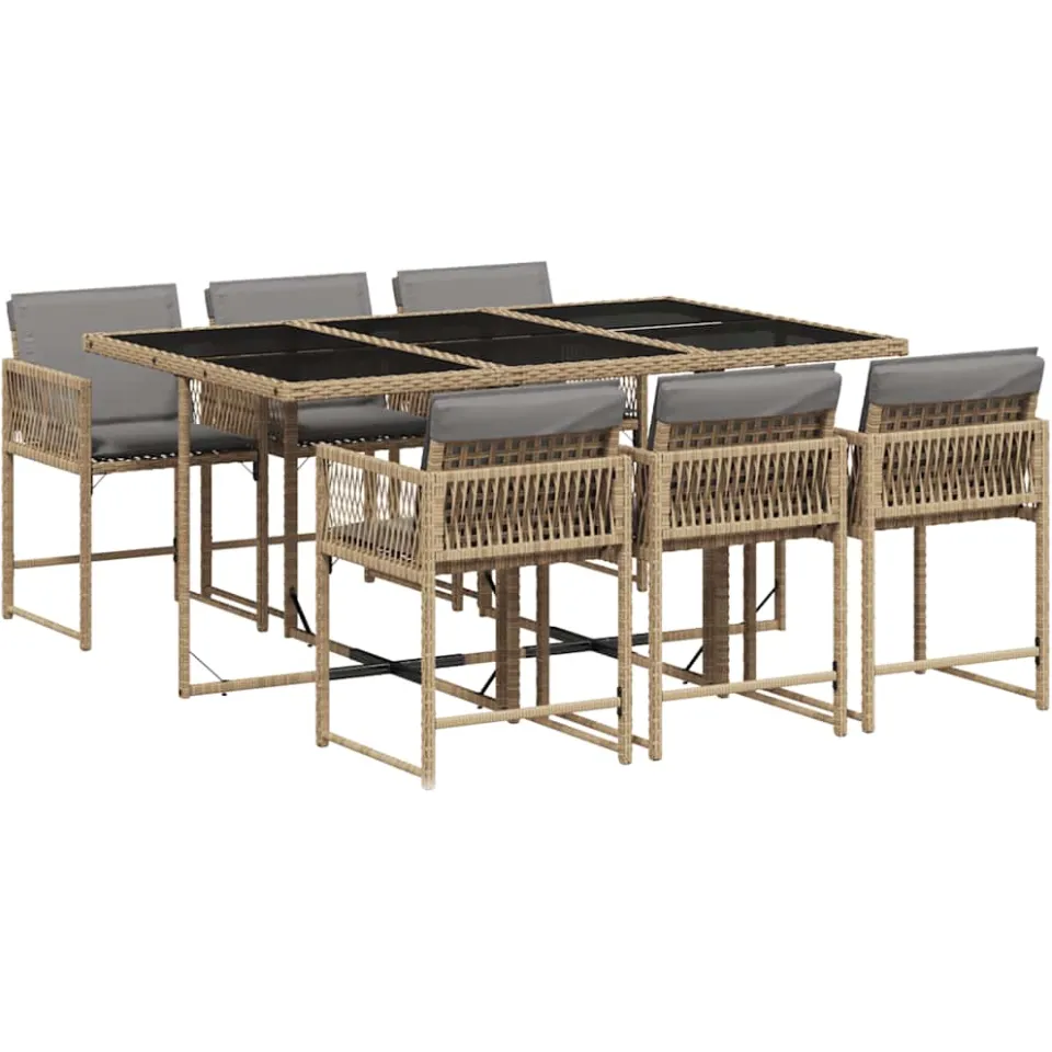 vidaXL 7-delige Tuinset met kussens poly rattan gemengd beige, foto 3