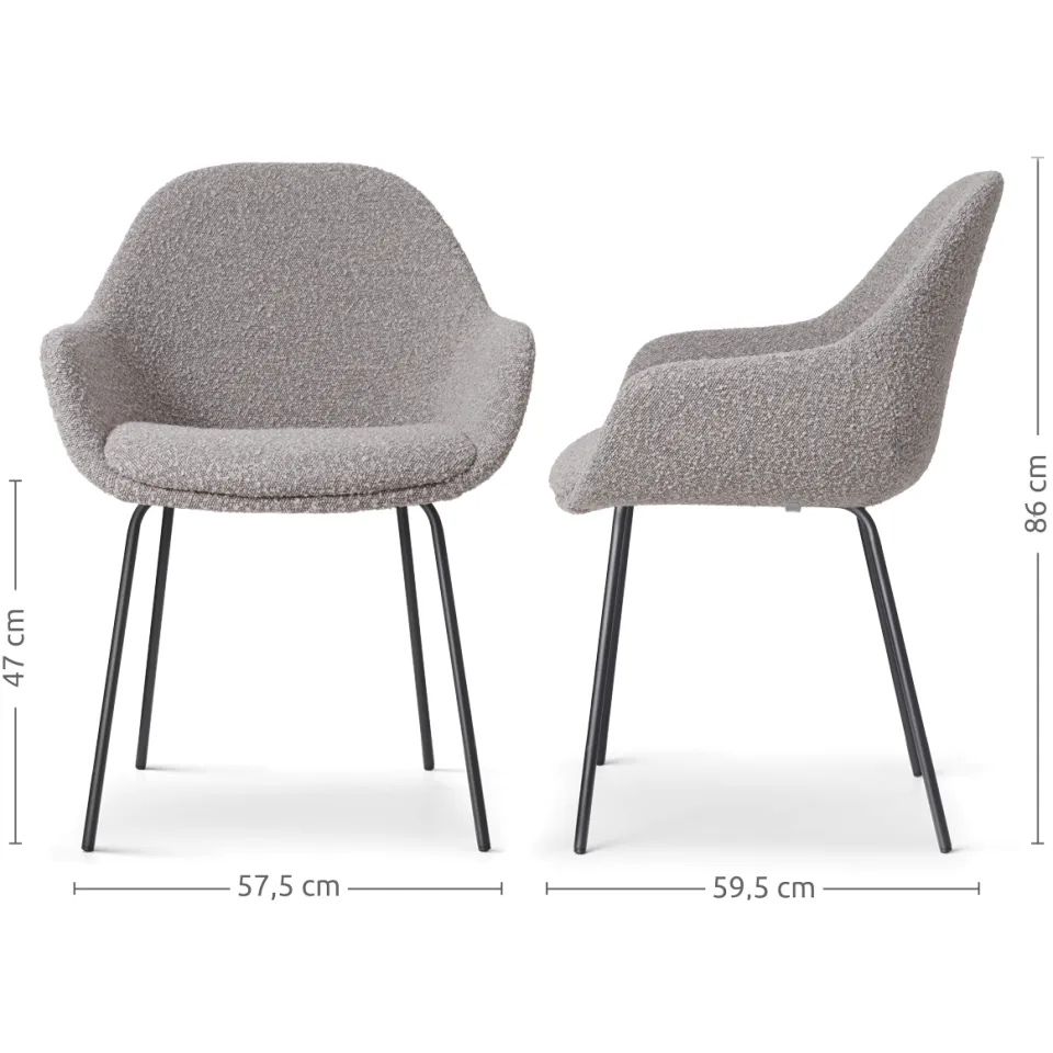 Nolon Nora-Mae eetkamerstoel bouclé taupe - zwart onderstel, foto 3