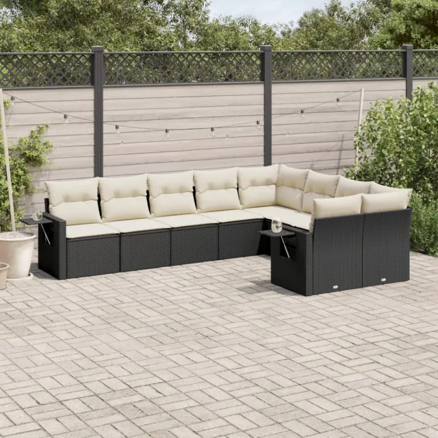 vidaXL 9-delige Loungeset met kussens poly rattan zwart, foto 2