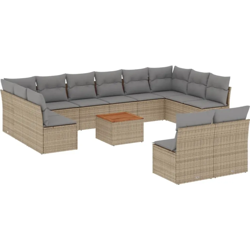 vidaXL 13-delige Loungeset met kussens poly rattan beige, foto 3